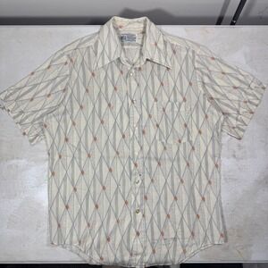Vintage Kmart Mens Geometric Diamond Print Button Up Shirt Short Sleeve 15.5 M